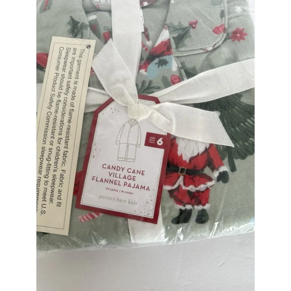 POTTERY BARN KIDS‎ Candy Cane Village Flannel Pajama Set Kids Size 6 NEW Holiday